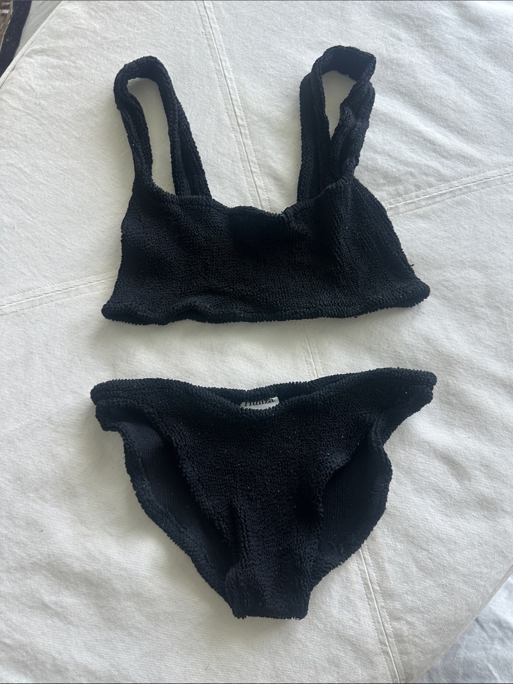 Hunza G Black Textured Bikini Set